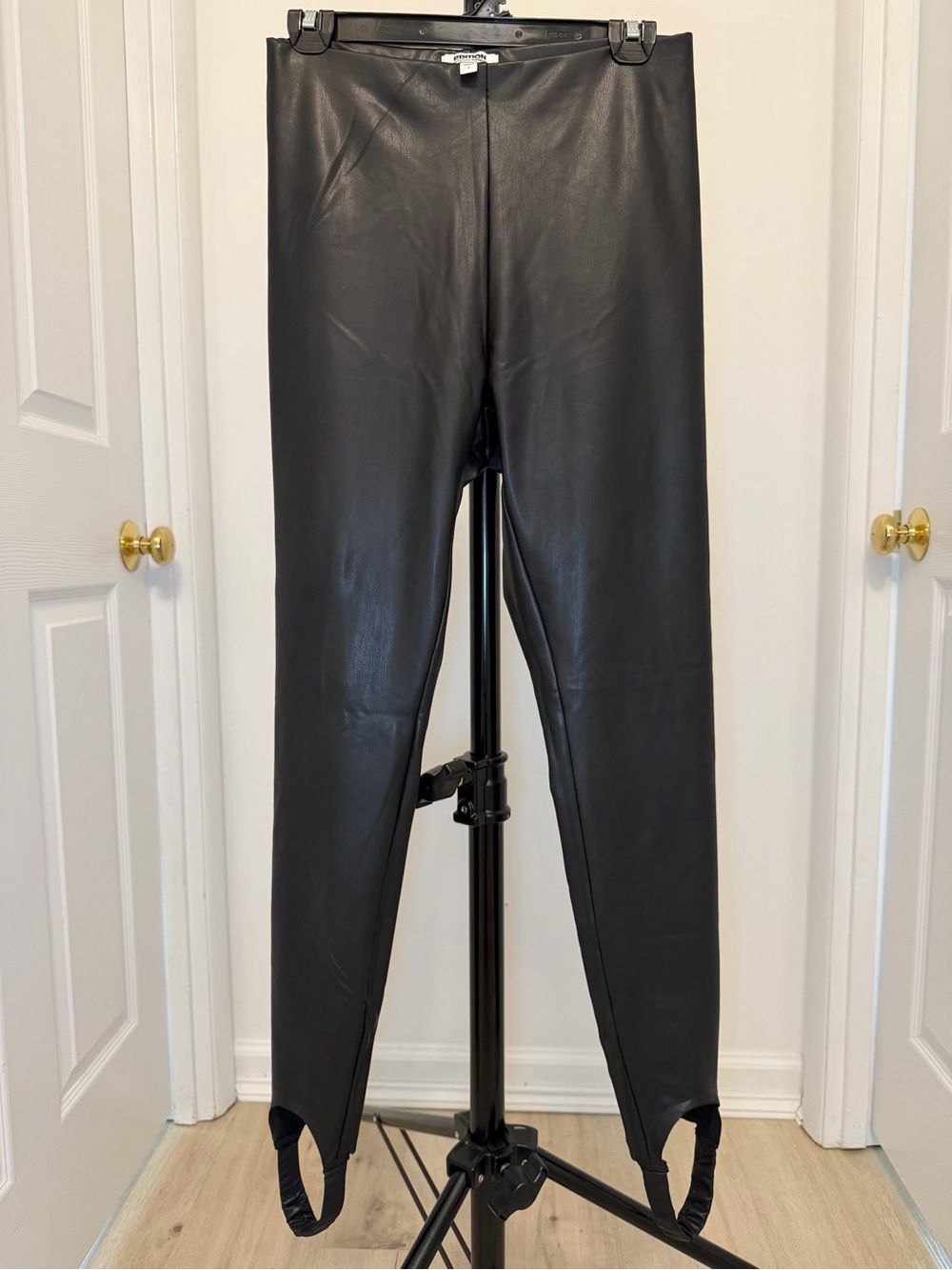 Express Edition Black Faux Leather Stirrup Pants